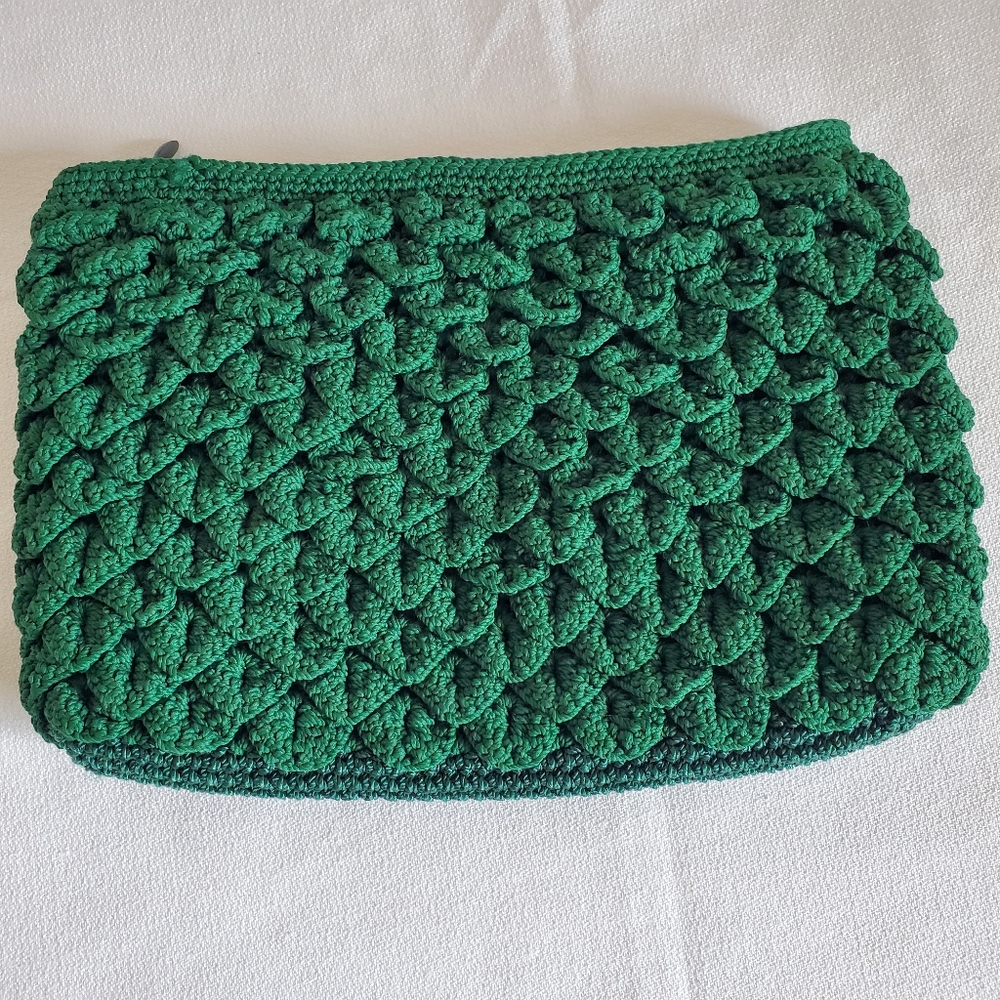 Handmade Green Crochet Clutch Purse Pouch Zipper Closure